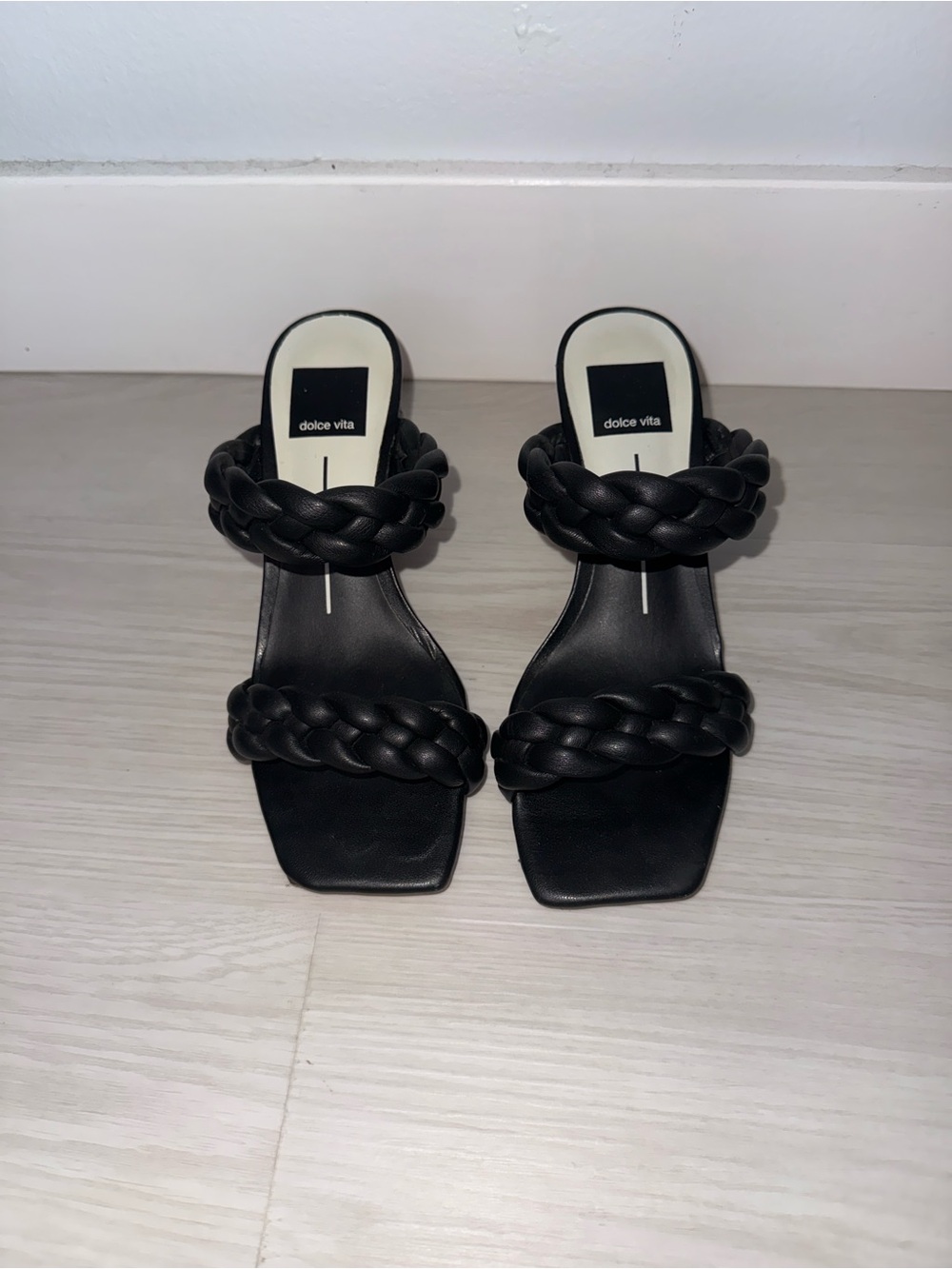 Dolce Vita Braided Double-Strap Black Slide Heels